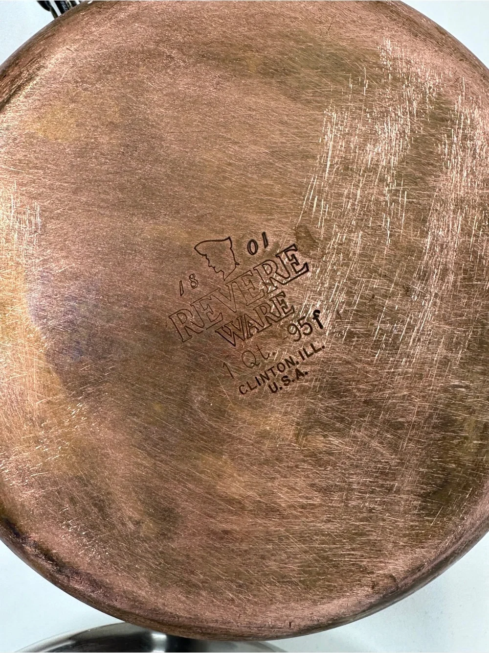 Vintage 1801 Revere Ware 1 Qt Copper Bottom Saucepan/Pot w/ Lid Clinton USA